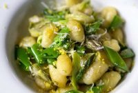 Crispy Gnocchi with Asparagus Ribbons and Snap Peas