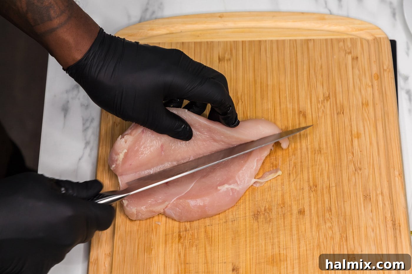 butterflying chicken with a knife
