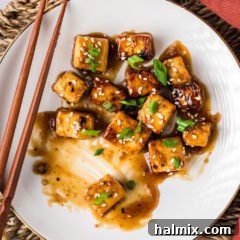 Plate of Honey Garlic Tofu, showcasing the finished dish.