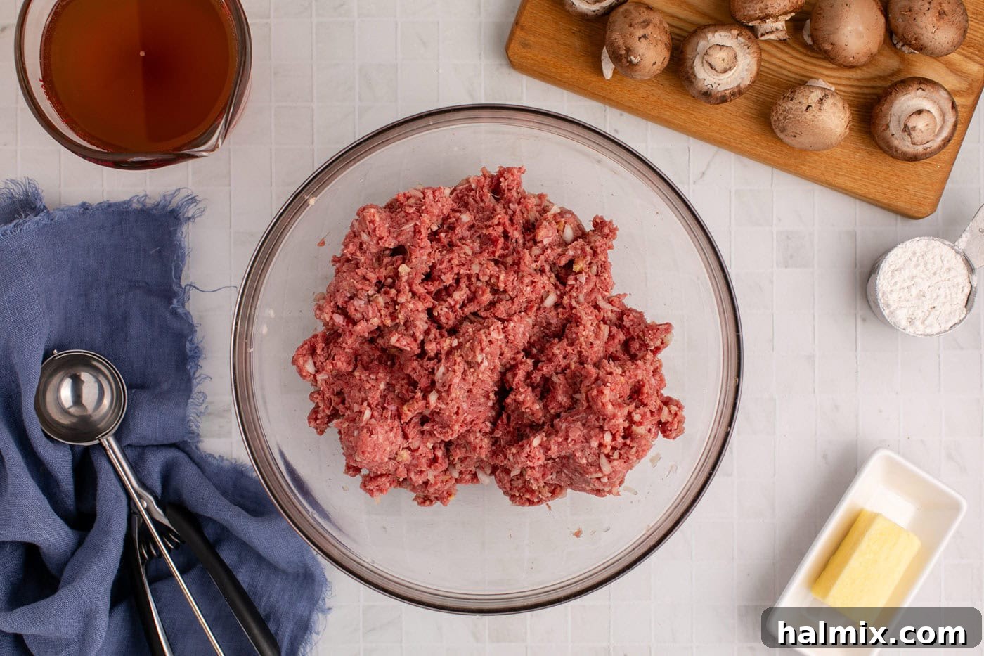 meatball ingredients mixed together in a bowl, ready to be formed