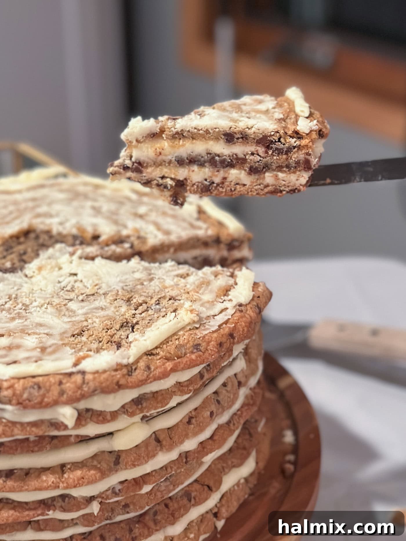 cookie tower wedge slice on a spatula