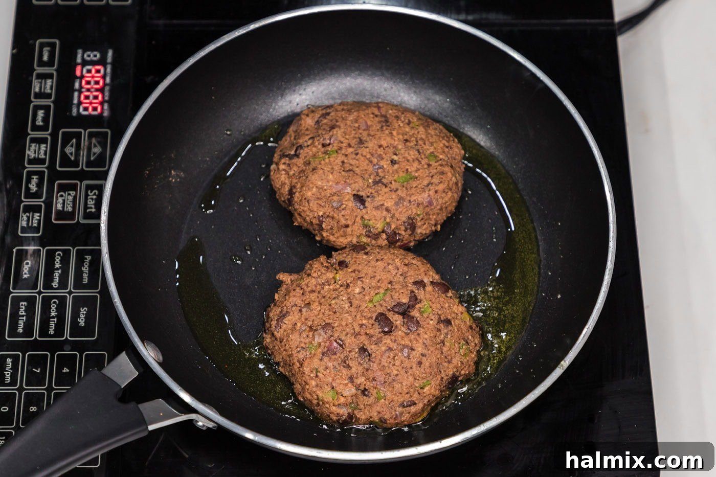 black bean burgers in a skillet