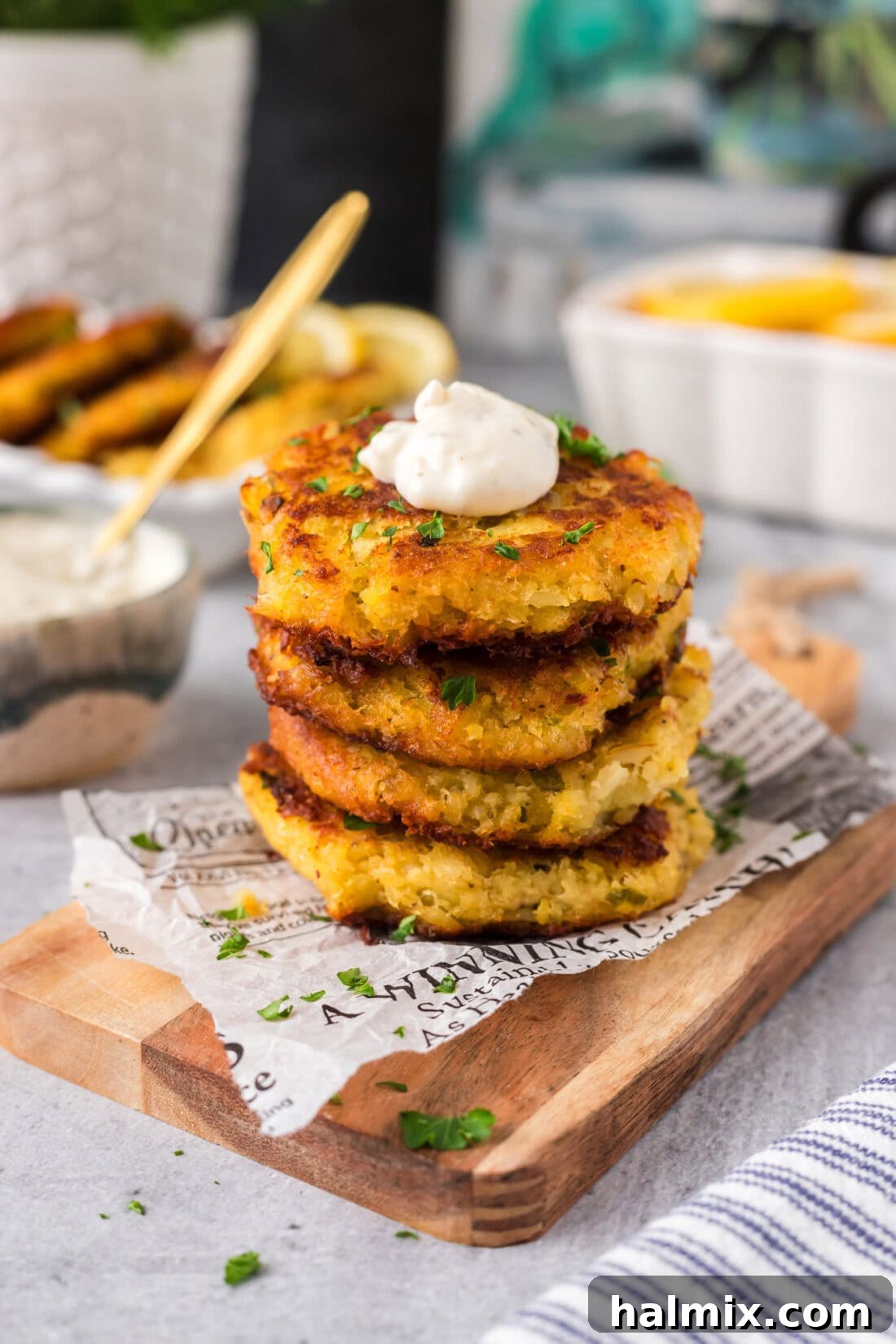 Golden Cod Fritters 2 Stack of Crispy Golden Cod Fish Cakes