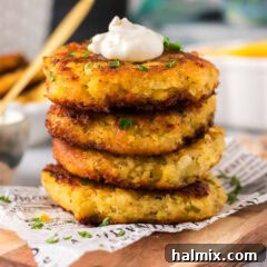 Close up photo of a stack of Cod Fish Cakes