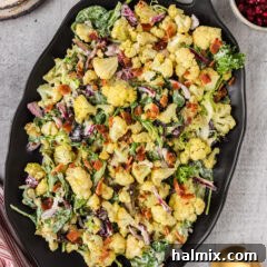 Platter of Cauliflower Salad, ready to be served.