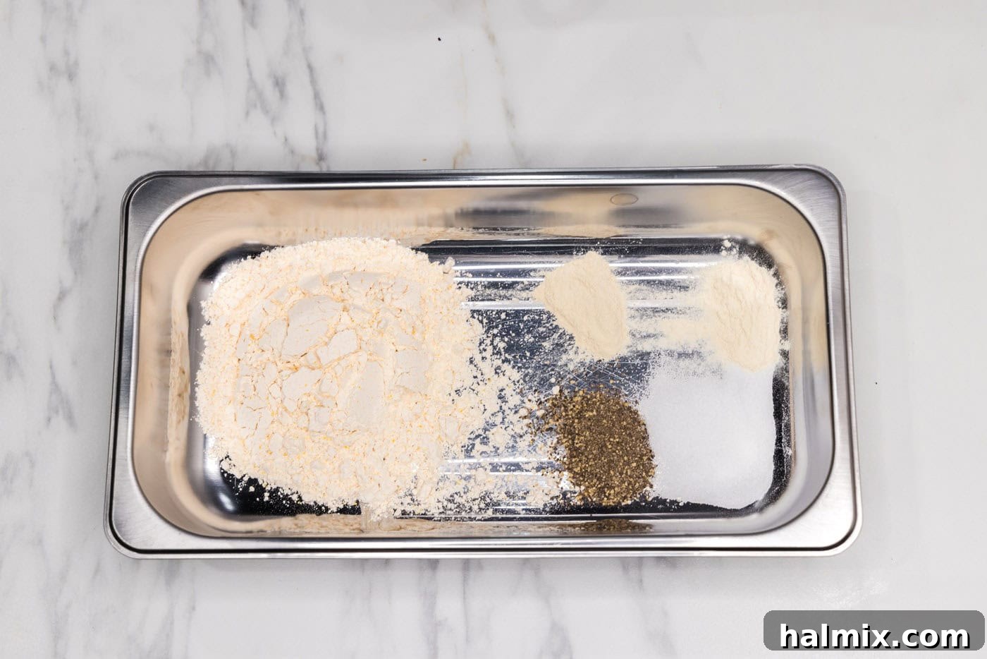 breading tray with flour and seasonings