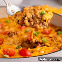 Close up photo of a spoonful of Taco Macaroni and Cheese