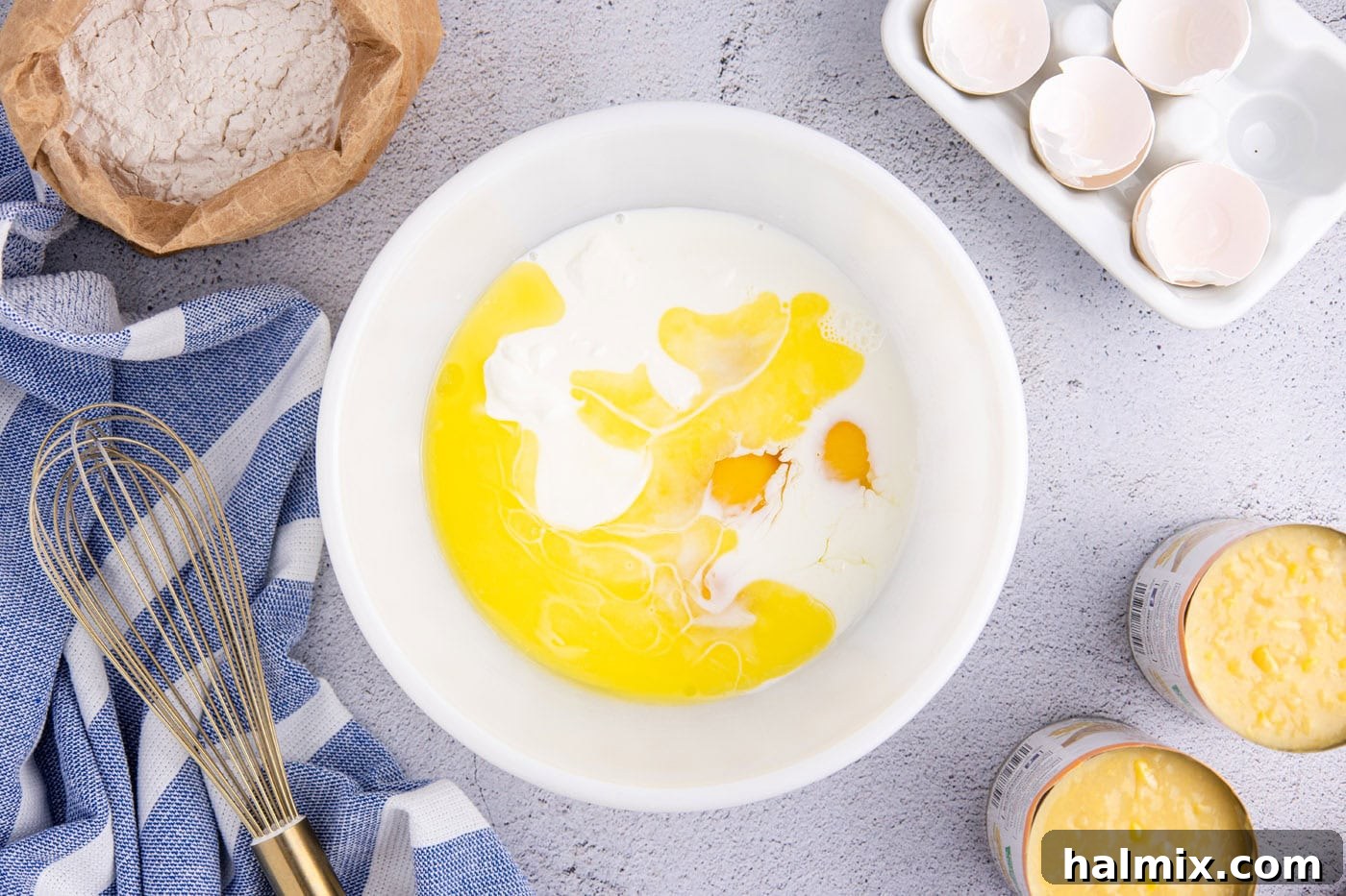 eggs and buttermilk mixture in a bowl