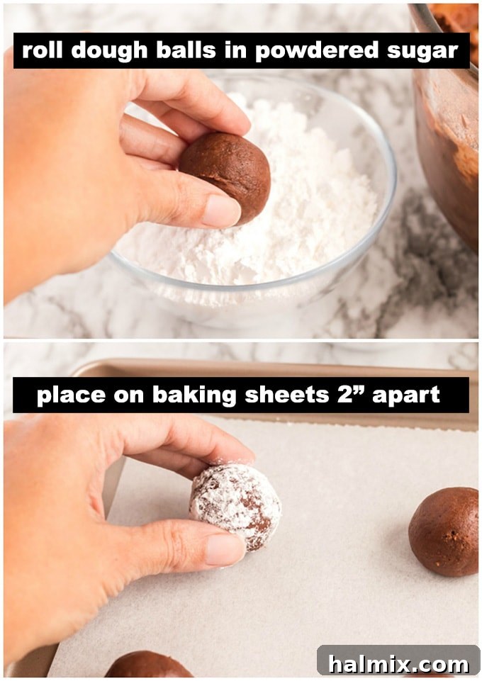 Rich Chocolate Crackle Bites 5 rolling cookies in sugar