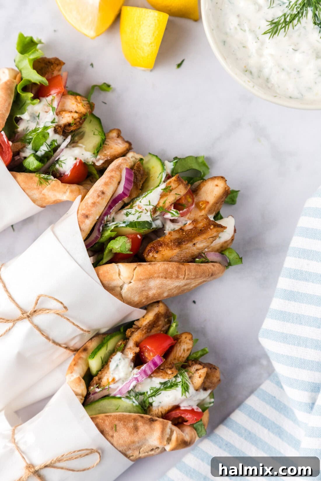 Chicken Shawarma in pita bread with veggies and tzatziki