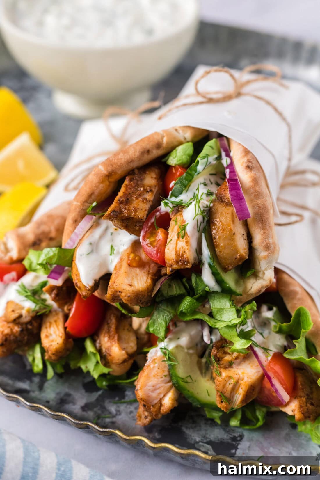 Stack of Chicken Shawarma pita wraps