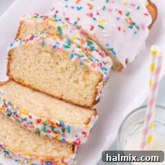Ice Cream Bread cut into slices on a white platter