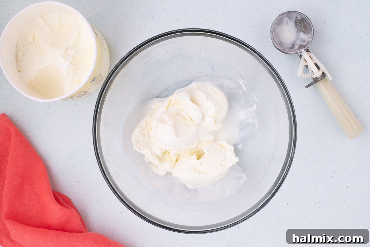 vanilla ice cream in a mixing bowl