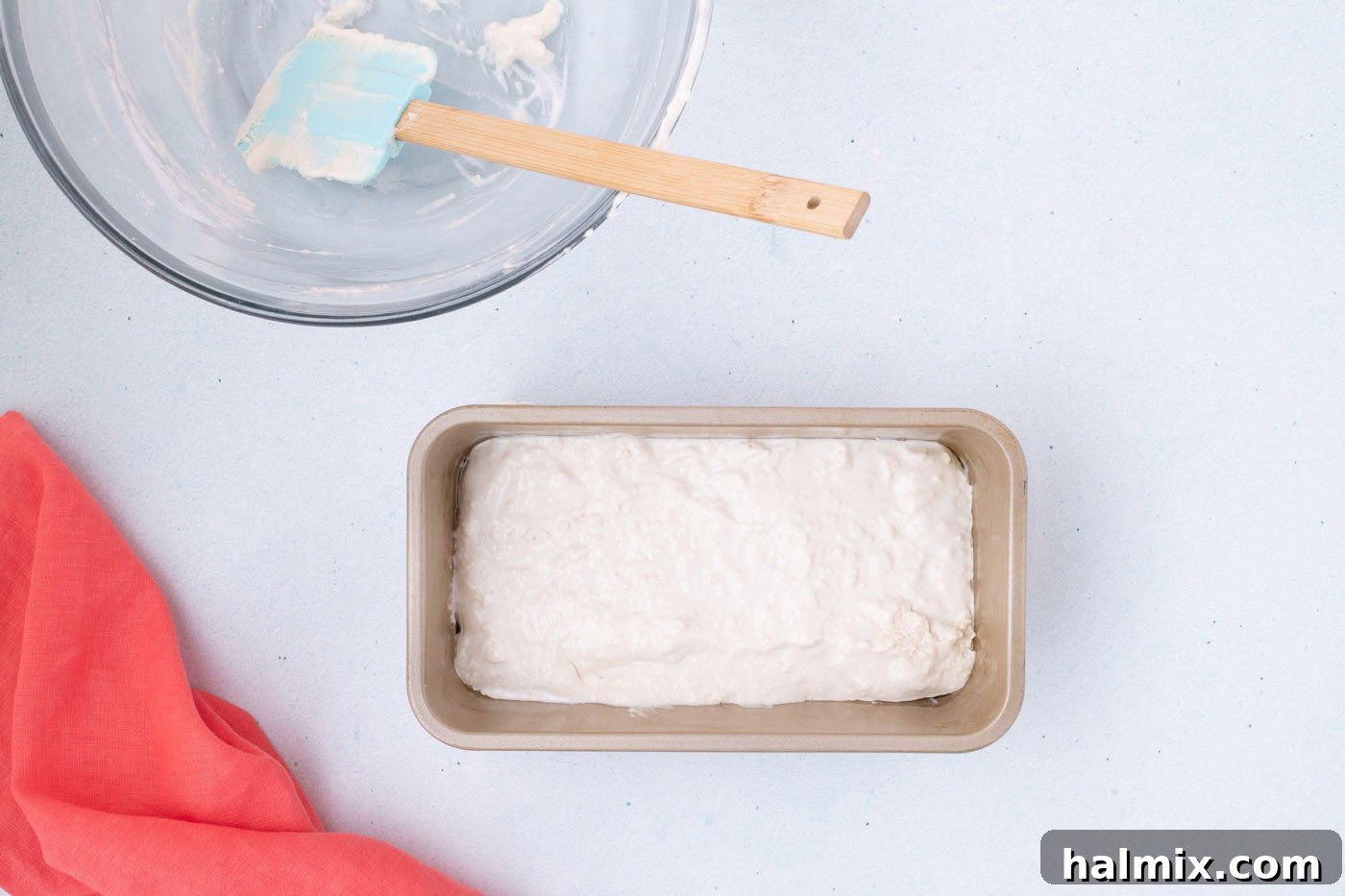 ice cream bread batter in a loaf pan