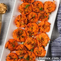 Mashed Carrots 6 Smashed Carrots on a white platter