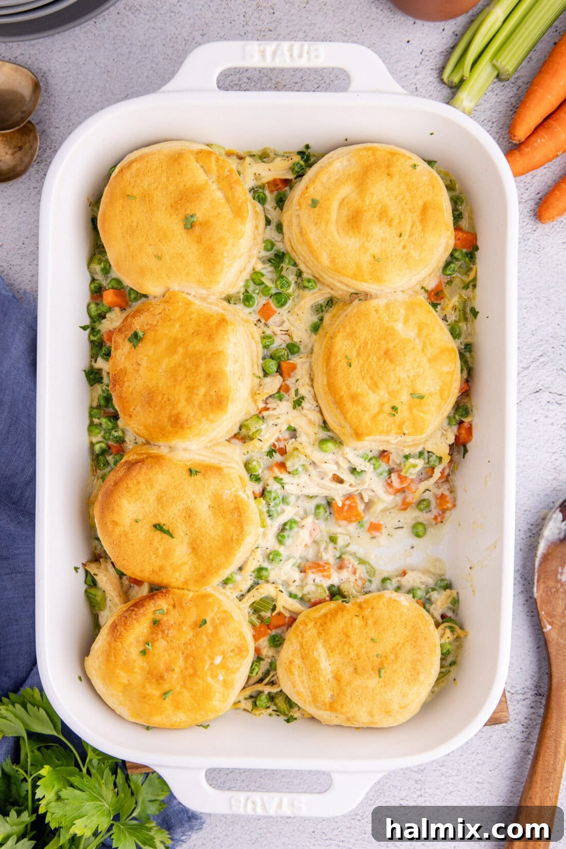 Easy Chicken Pot Pie Bake 2 Dish of Chicken Pot Pie Casserole with a serving removed