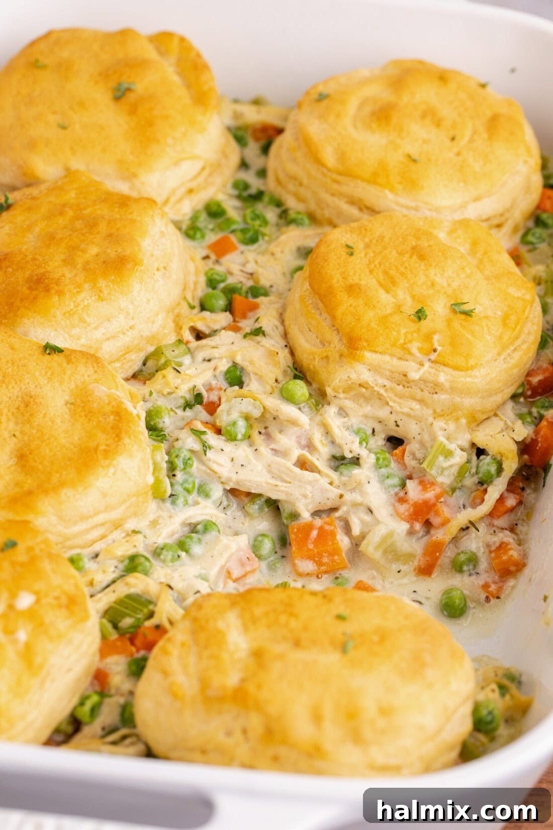 Easy Chicken Pot Pie Bake 3 Close up photo of Chicken Pot Pie Casserole