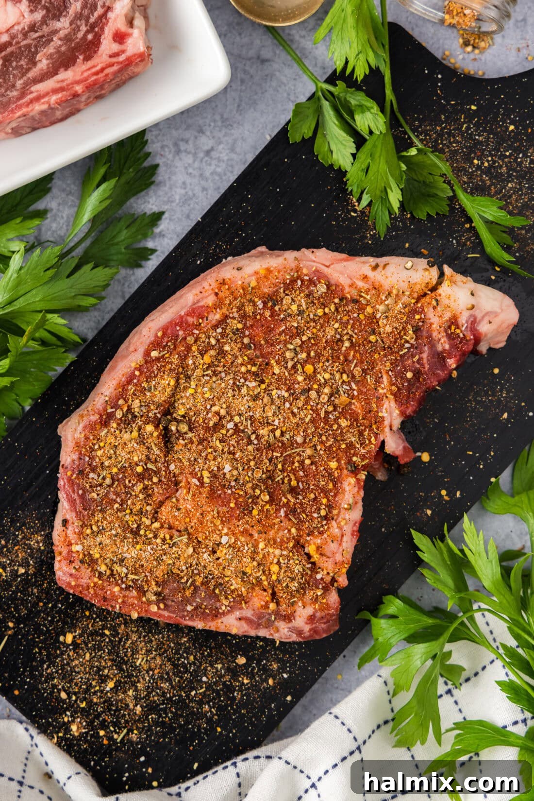 Homemade Montreal Steak Seasoning on a steak