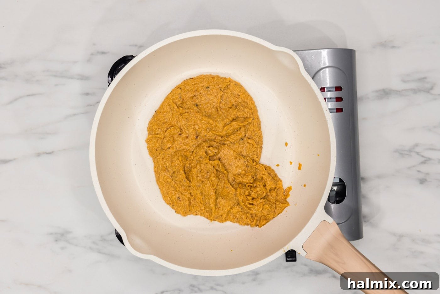 Velvety Butternut Squash Pasta 13 butternut squash sauce in a skillet