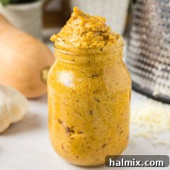 Autumn Glow Butternut Pasta Sauce 6 Close up photo of a jar of Butternut Squash Pasta Sauce