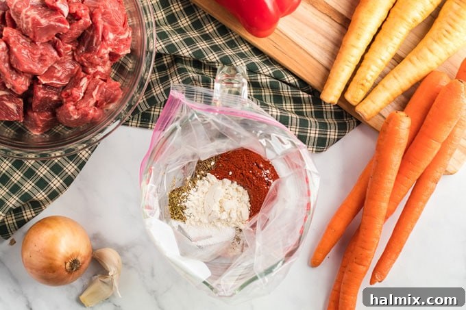 ingredients for hungarian goulash in a bag