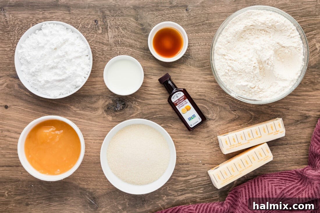 Collection of ingredients laid out for making Lemon Streusel Squares