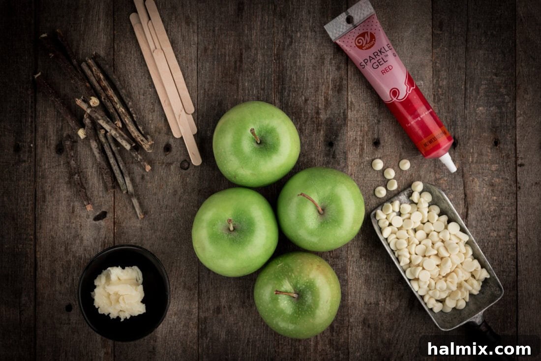 Ingredients for Bloody Candy Apples laid out on a table