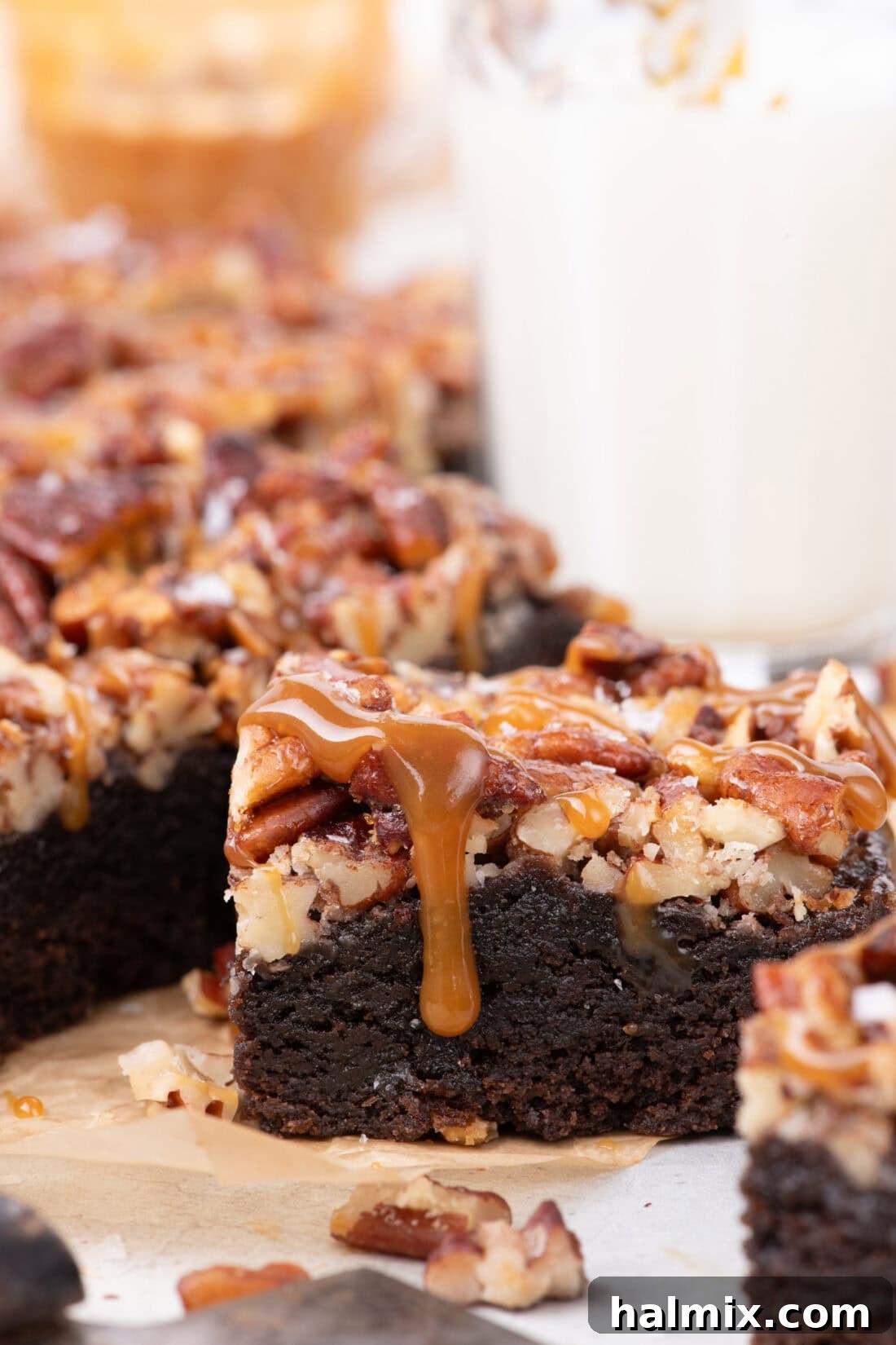 Close up photo of a Pecan Pie Brownie