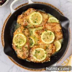 Close up photo of Lemon Chicken in a skillet