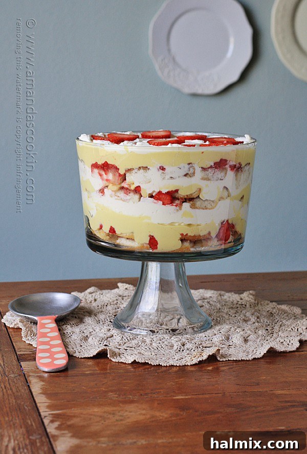 Side view of English trifle dessert, showcasing beautiful layers