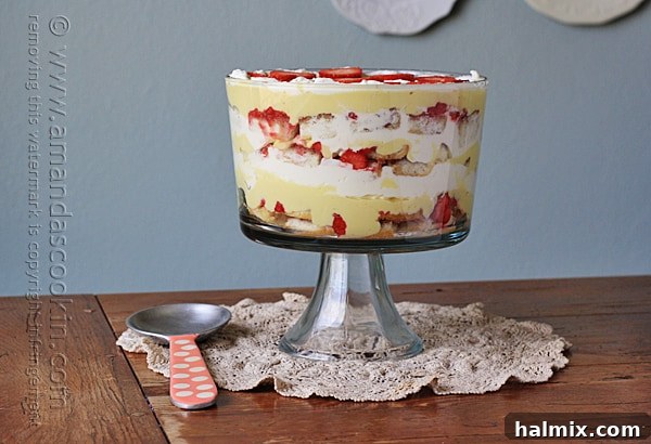 Beautifully assembled traditional English sherry trifle, ready to be chilled