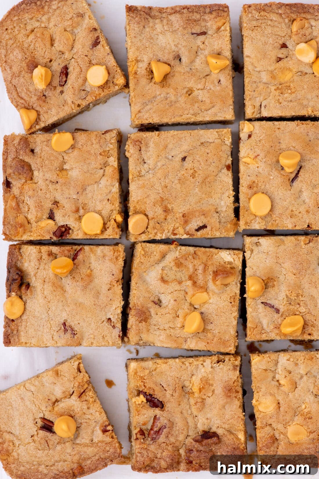Butterscotch Brownies scatted on parchment paper