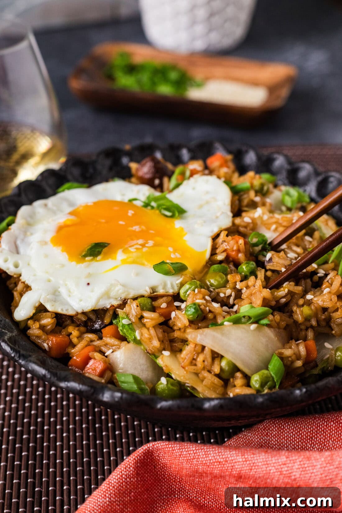 Bowl of Korean Fried Rice with chopsticks ready to serve
