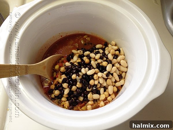 Add thoroughly drained and rinsed beans to the salsa mixture in the crock pot for added texture, protein, and nutrition.
