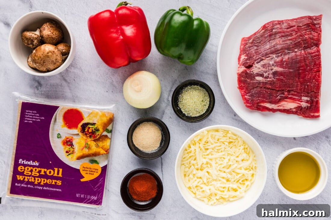 Ingredients for Philly Cheesesteak Egg Rolls