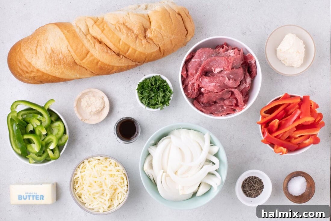 Ingredients for Philly Cheesesteak Cheesy Bread