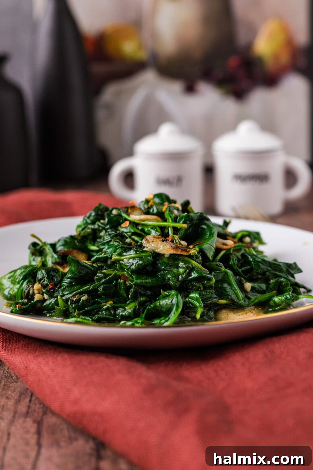 Pile of Stir Fried Spinach on a plate
