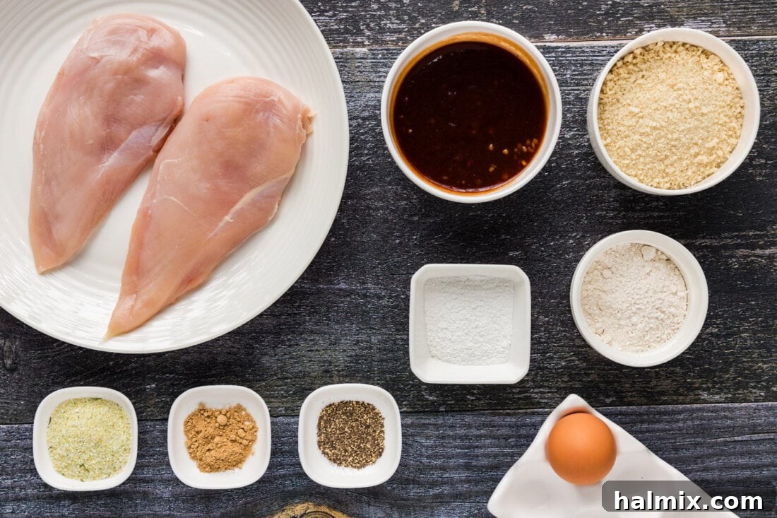 Golden Crispy Chicken Delight 4 A flat lay photograph displaying all the fresh ingredients required to make Chicken Katsu.