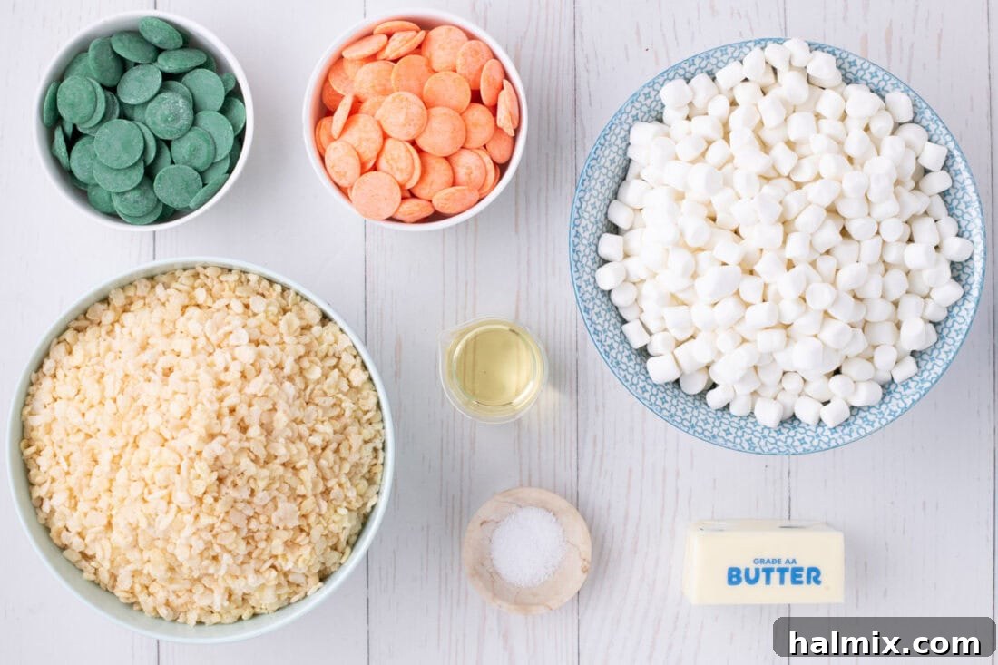 Carrot Cake Krispie Bites 4 Collection of ingredients laid out for making Carrot Rice Krispy Treats