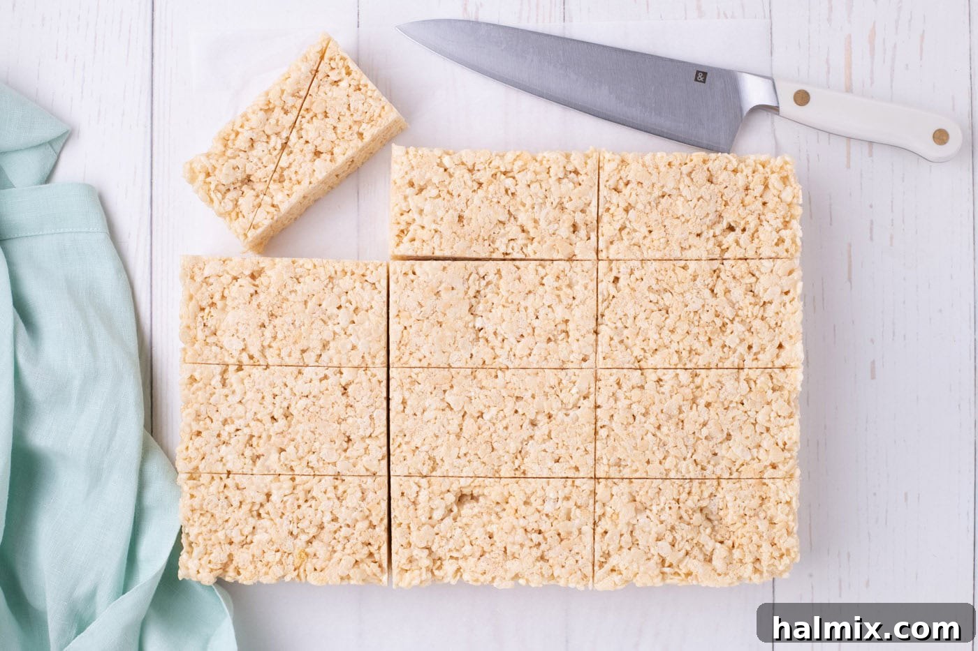 Carrot Cake Krispie Bites 6 Sliced Rice Krispie treats ready for shaping into carrots