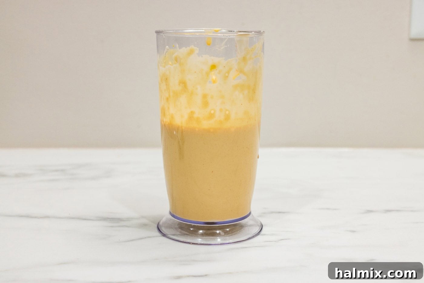 remoulade sauce mixed in an immersion blender