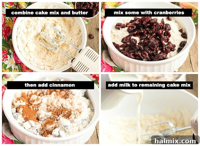 The initial step of mixing dry yellow cake mix with softened unsalted butter in a bowl using a hand mixer to create a crumbly texture.