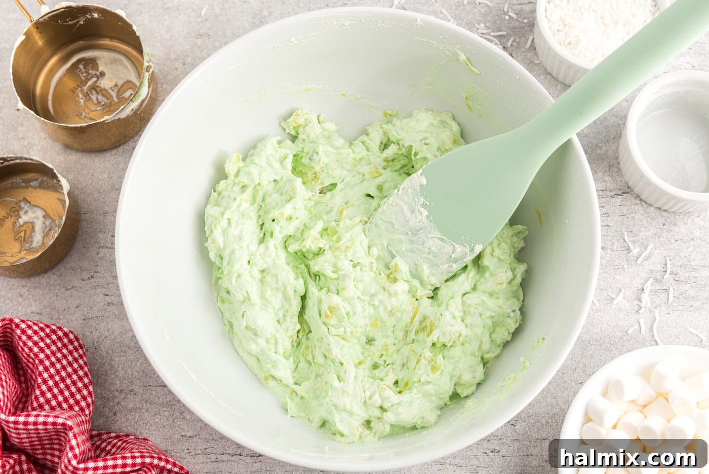 Emerald Cloud Dessert 6 Cool whip mixture with pistachio pudding and crushed pineapple