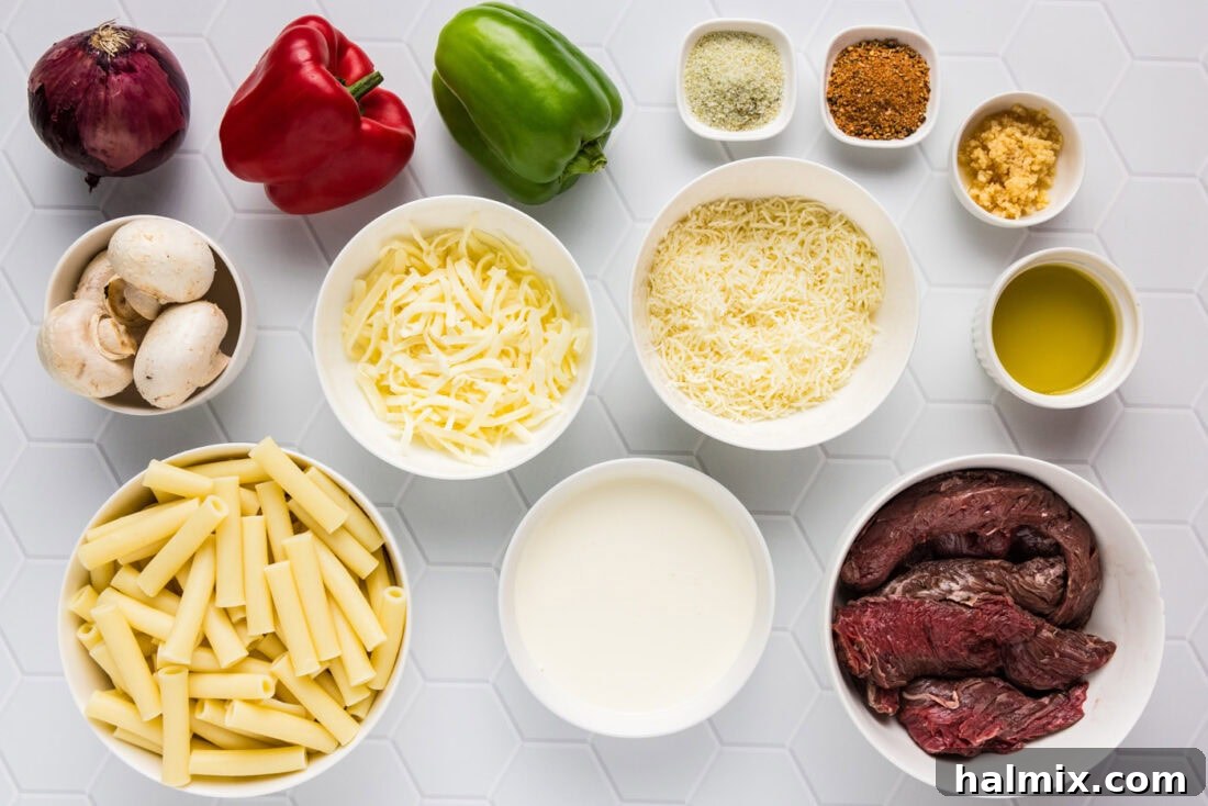 Ingredients for Philly Cheesesteak Pasta