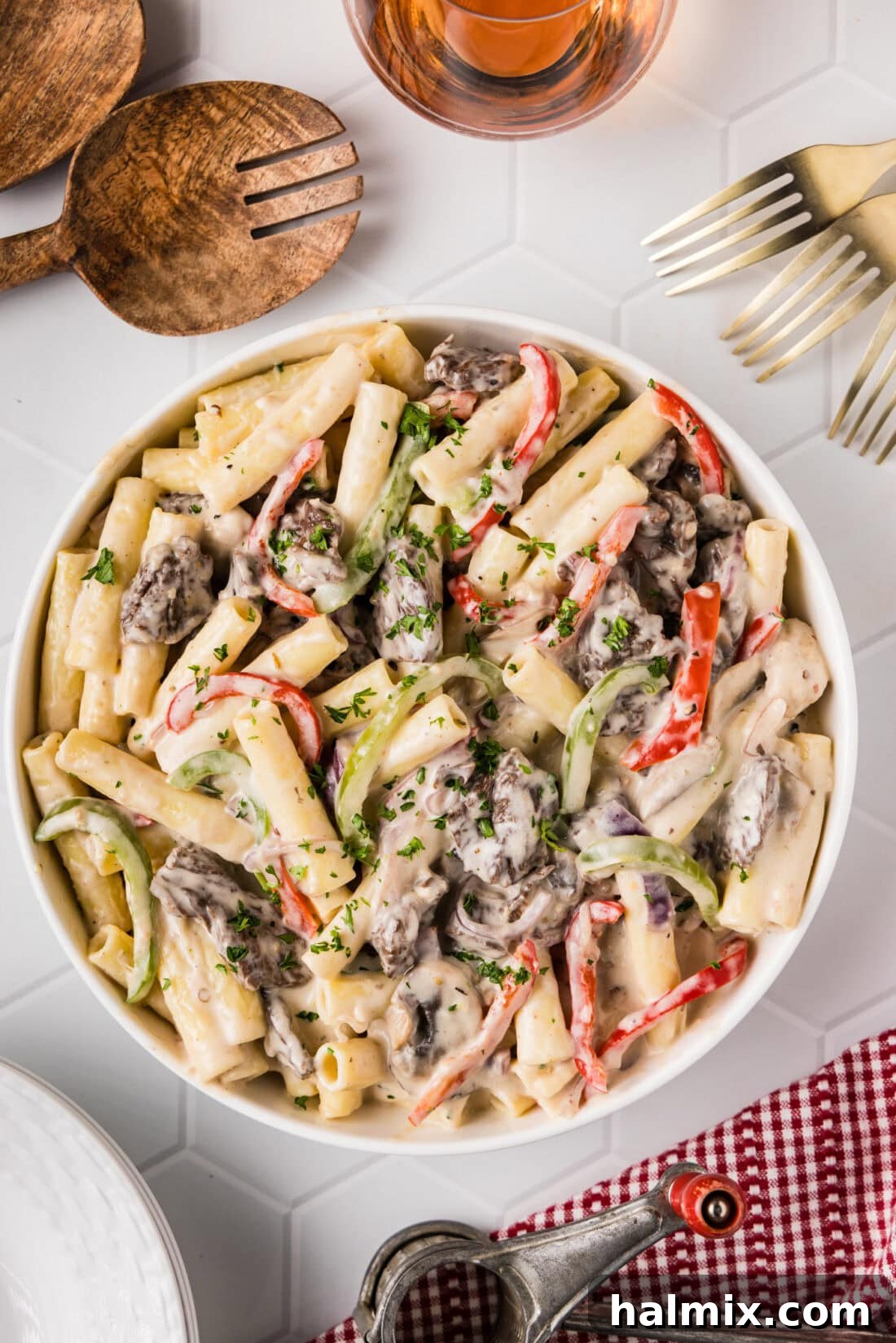 Bowl of Philly Cheesesteak Pasta