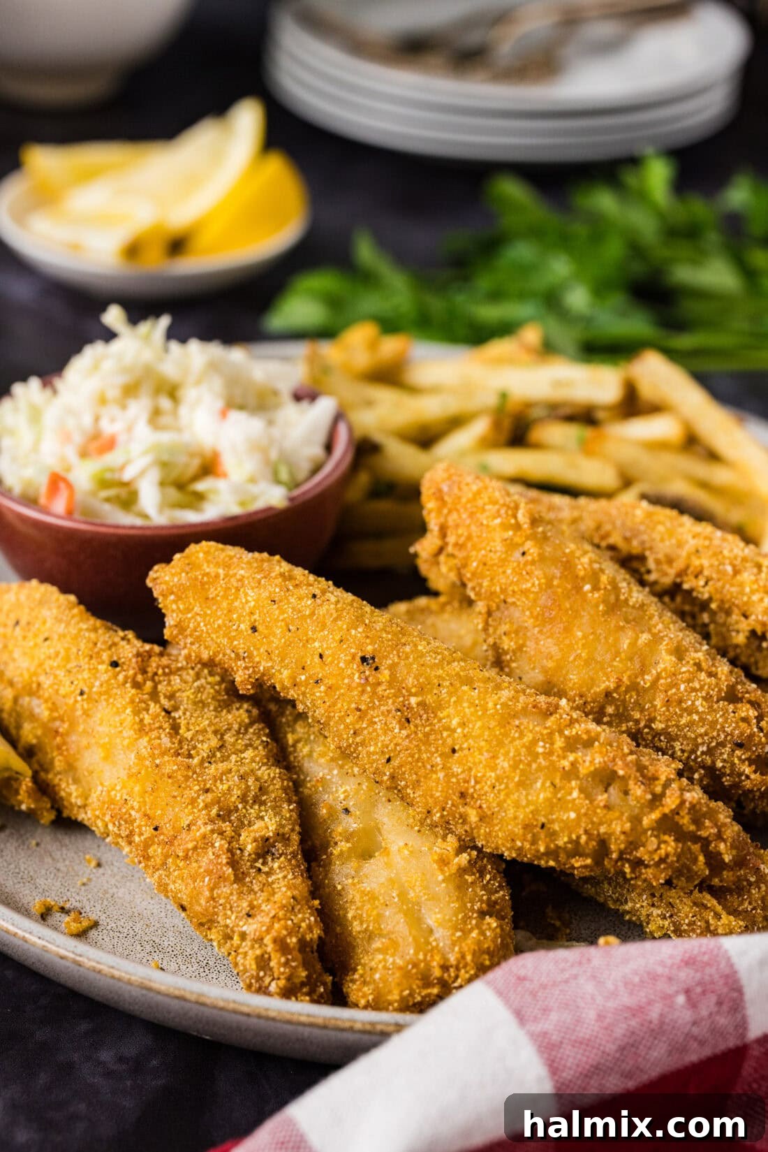 Fried Perch piled on a plate