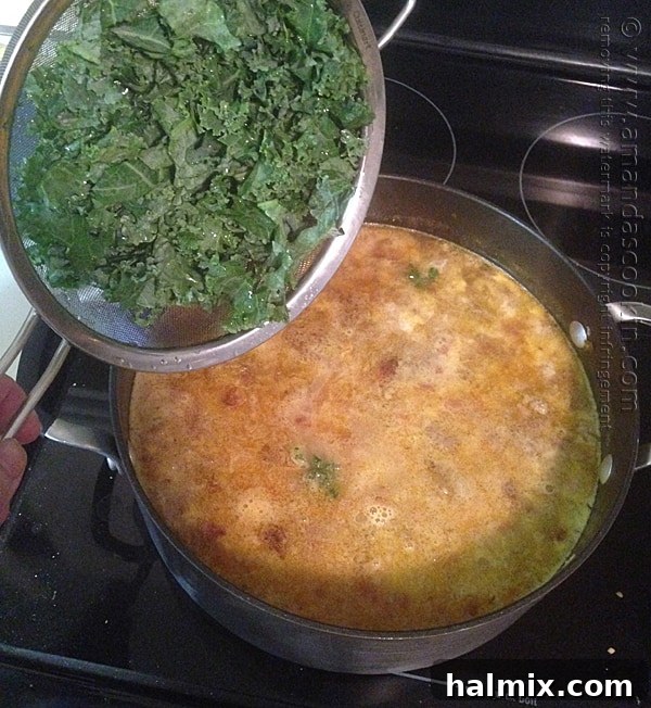 adding kale to soup