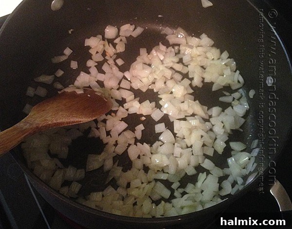 sautéing onion in saucepan