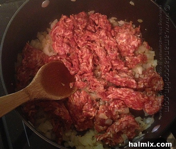 add sausage and brown until pink is gone