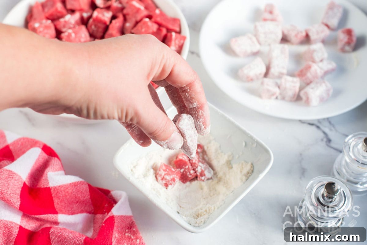dredging beef in flour